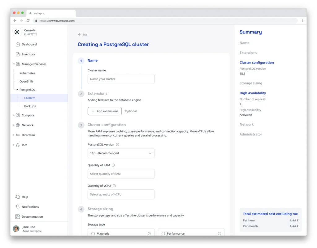 PaaS Managed Services - creating a postgreSQL cluster