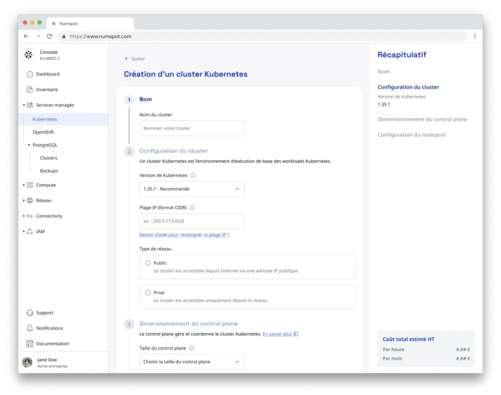 création d'un cluster Kubernetes