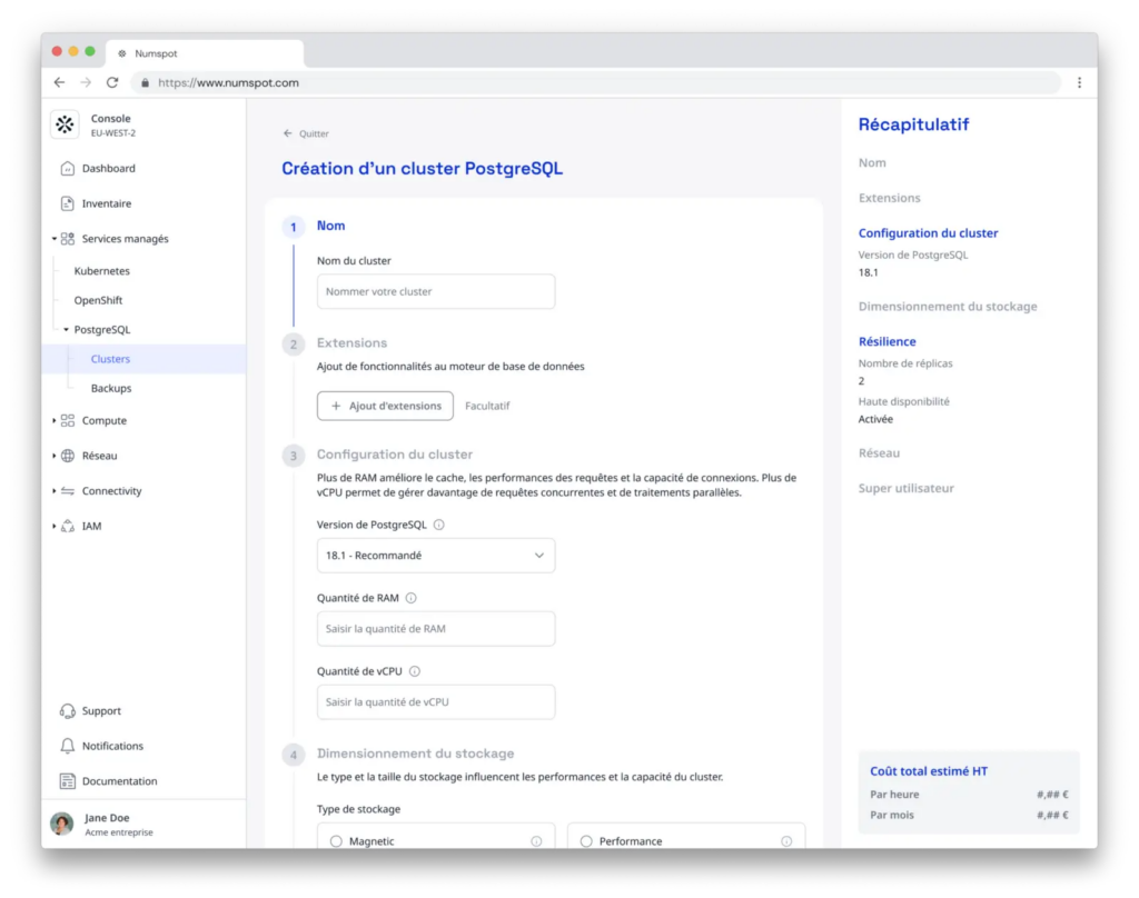 création d'un cluster PostgreSQL